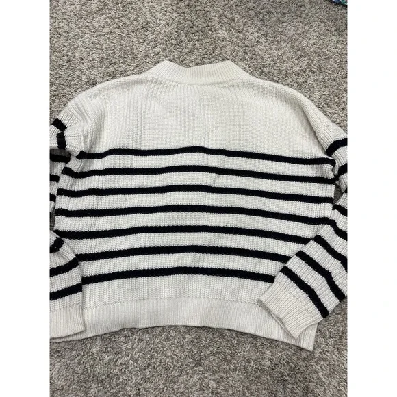 Sezane Ivory and Black Striped Button Henley Sweater - Picture 14 of 16